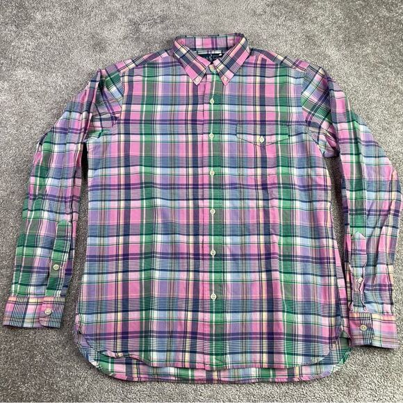 Ralph Lauren Dress Shirt Men's Medium Pink Green Plaid Button Down Collar - Picture 3 of 8